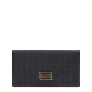 Burberry check long wallet black Navy Blue sweat leather
